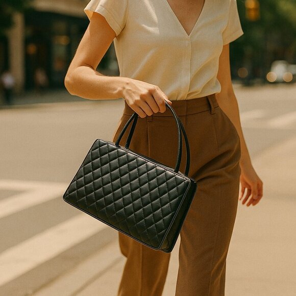 Rare Vintage Judith Leiber Quilted Black Leather Top Handle Bag Collector Item - Picture 1 of 15